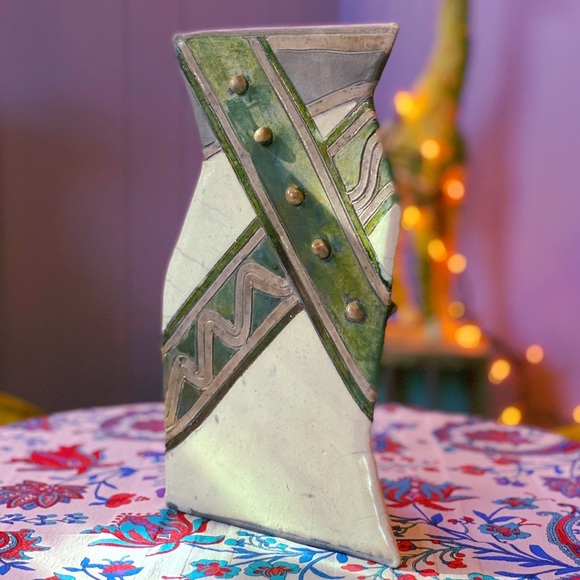 Vintage 1990s Luna Signed Abstract Ceramic Vase - Picture 1 of 10